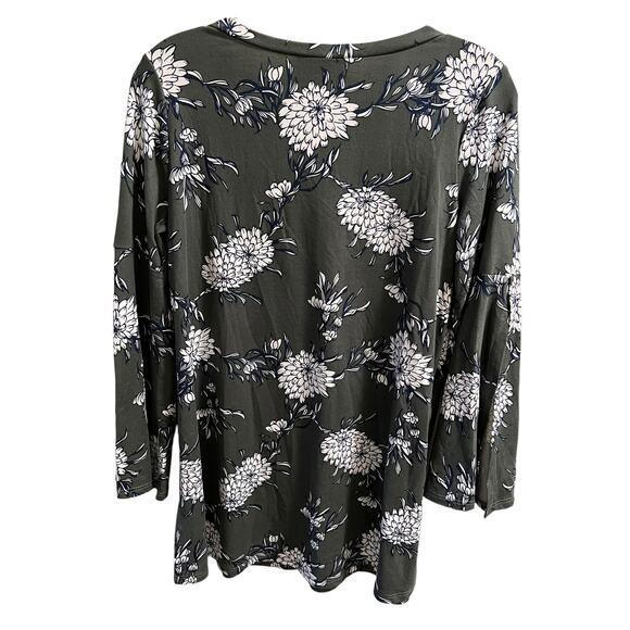Ces Femme Gray Floral Tunic Top Crisscross Front Size XS Stretch Bohemian - Picture 4 of 9